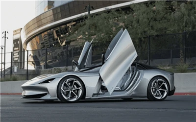 De lancering van een puur elektrische supercar door Amerikaanse New Power-mer...